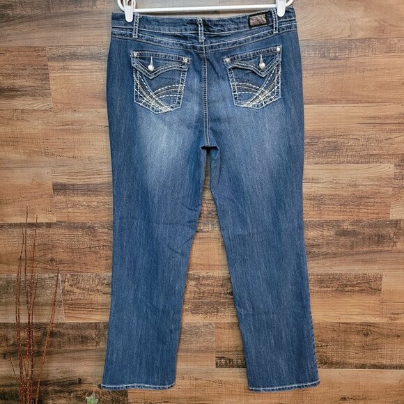 Earl Jeans Womens 12 Straight Leg Mid Rise Button Flap Embellished Thick Stitch - Picture 2 of 10